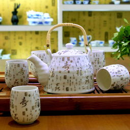 景德镇精品陶瓷茶具批发 7头提梁壶茶具 礼品套装 白金叶子