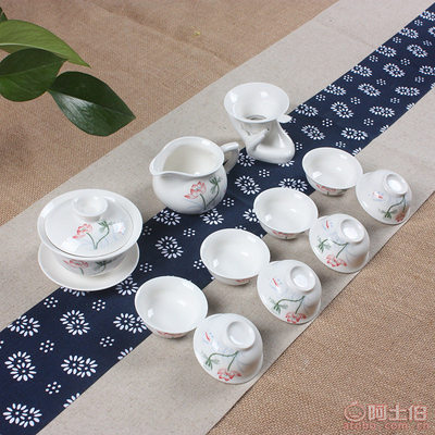 【星宇陶瓷厂家直销12头青花瓷礼品茶具整套高档玉瓷功夫茶具套装礼品订制QH-11】德化县星宇茶具研究所 - 产品库