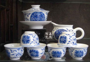 青花功夫茶具,居家礼品套装茶具,青花山水陶瓷茶具价格 厂家 图片